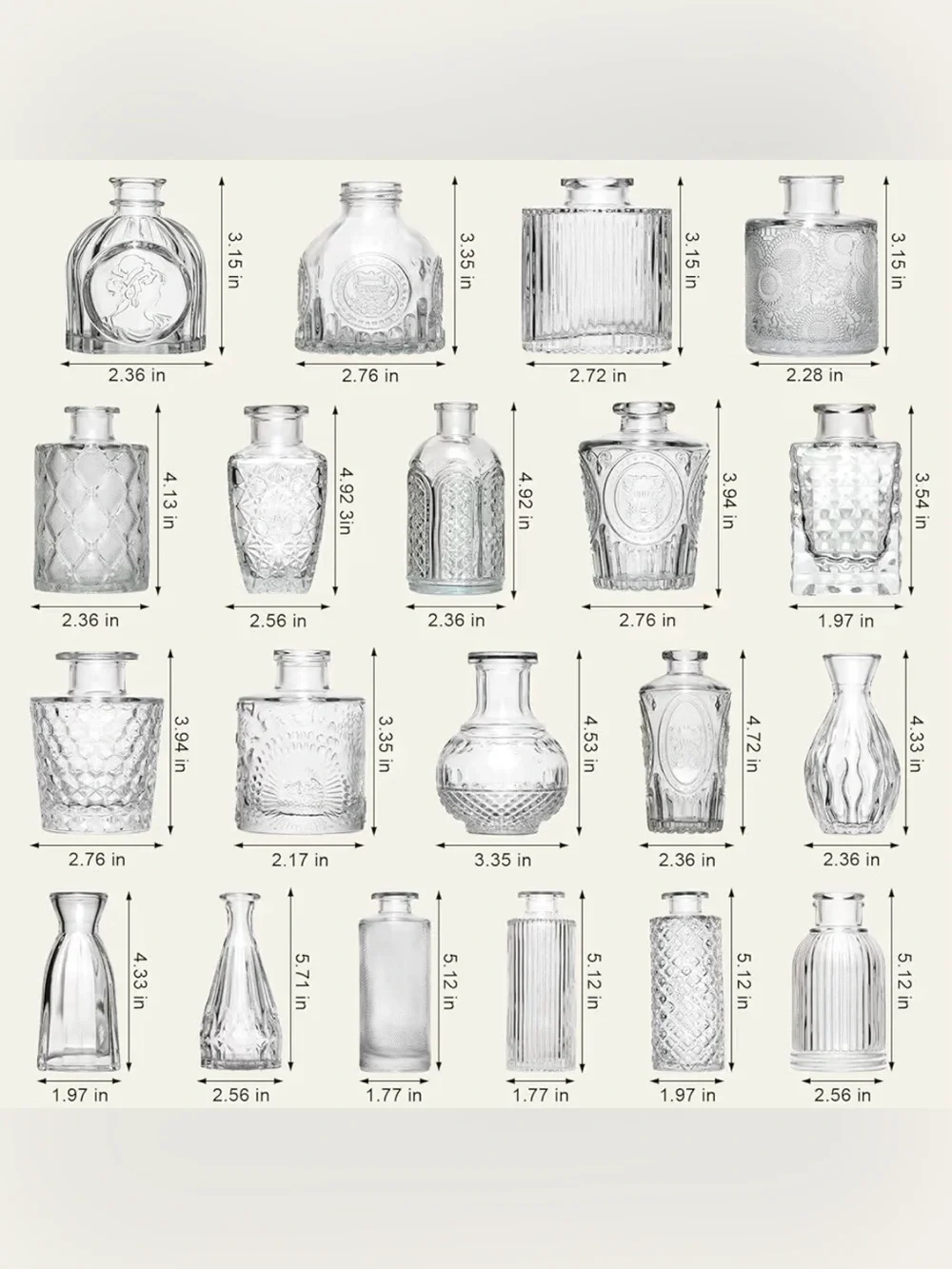 Set of 26 Clear Glass Bud Vases